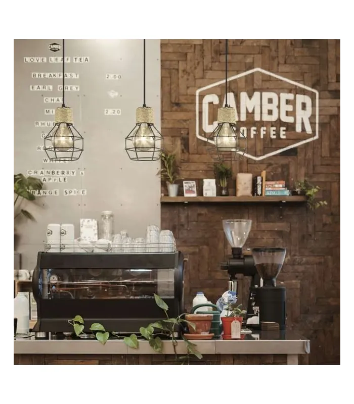 COLGANTE TRENA NEGRO 1 X 60W E-27 30 cm(alto)15 cm(ancho)15