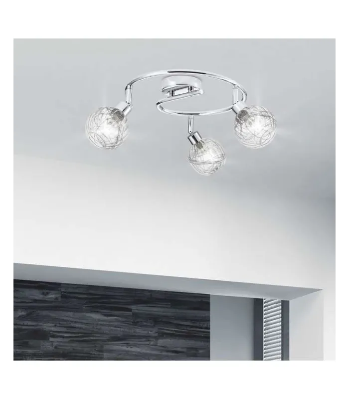 Plafón 3 luces Menta cromo, diseño moderno