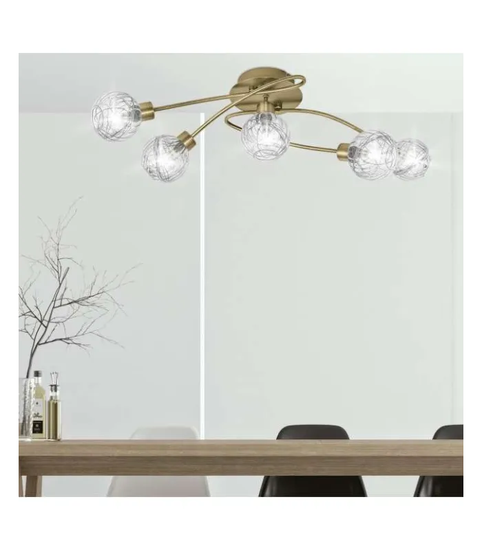 Menta plafonnier à 5 lumières en finition cuir 20 cm(hauteur)