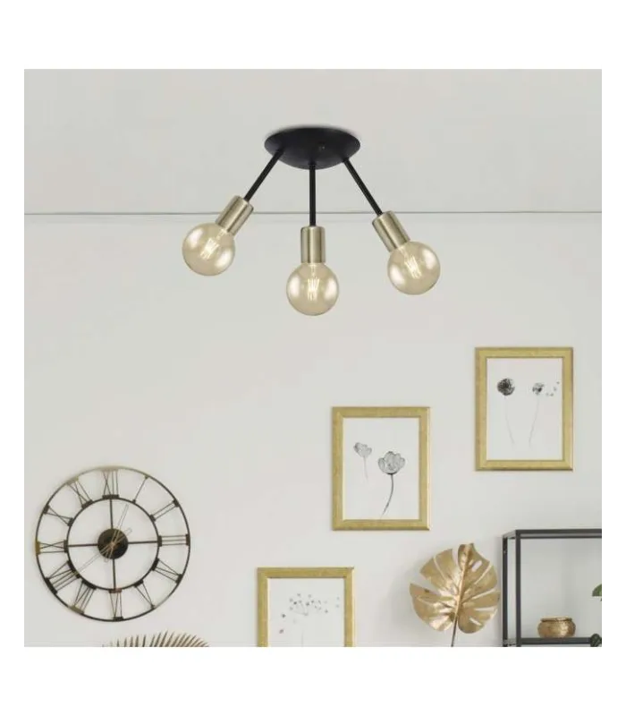 Plafón 3 luces negro-cuero modelo Tripoli