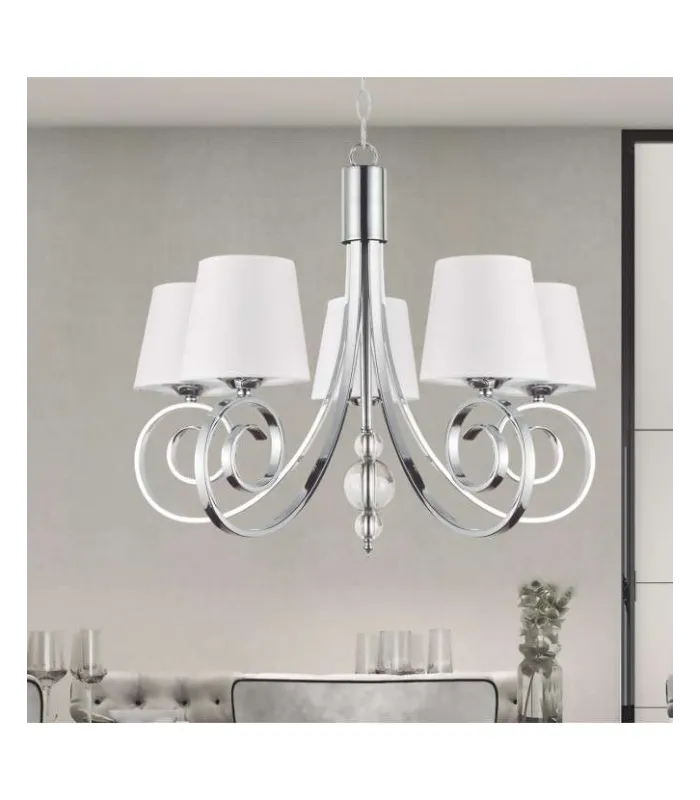 Lámpara Marela 5 luces acabado cromo en tela