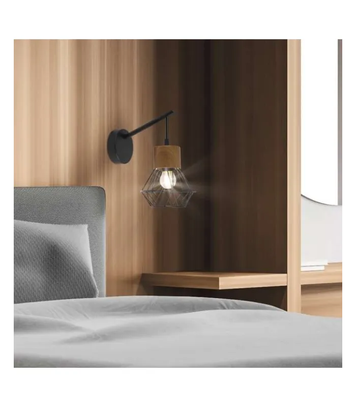 ILAJP Aplique de Pared APLIQUE ANTIBES NEGRO Y MADERA 1 X 60W