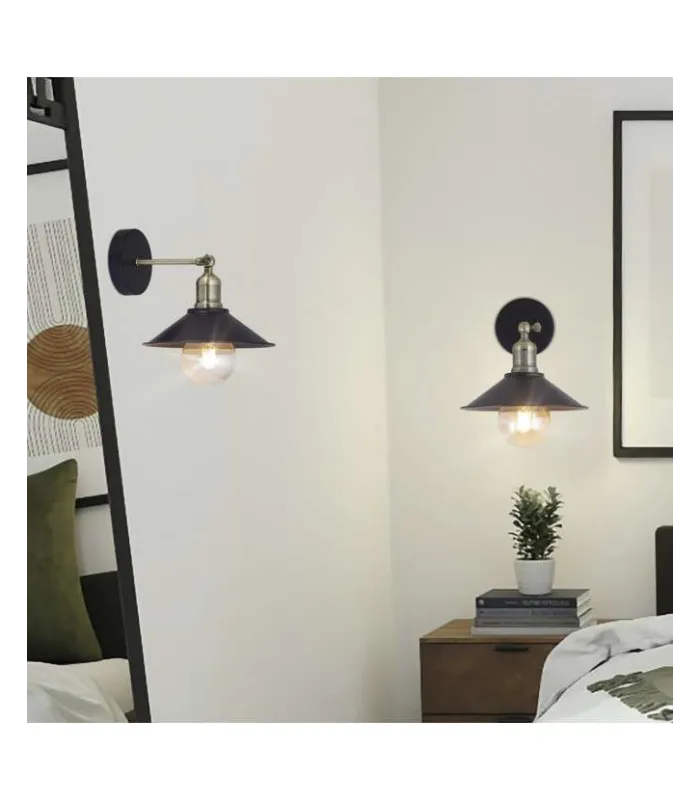 Aplique de pared Gary negro, diseño retro, 23cm