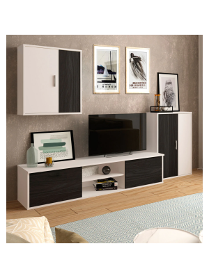 Composición salón Zeta en blanco y gris, 220 cm