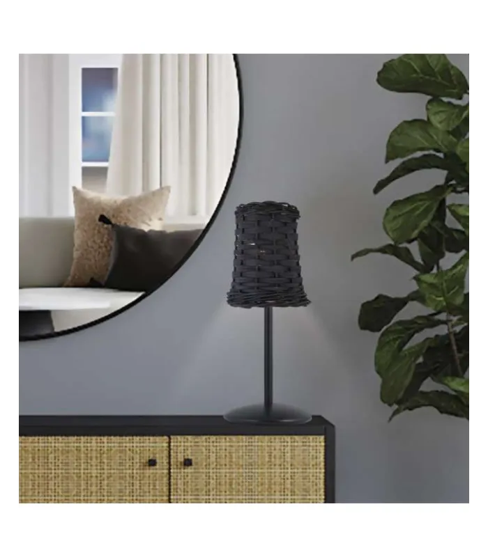 Lámpara de sobremesa Alexia, mimbre negro