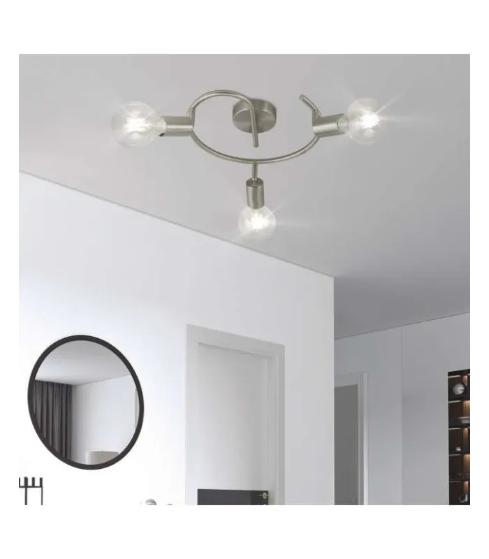 Plafón 3 luces redondo modelo Tenor acabado niquel satinado 16