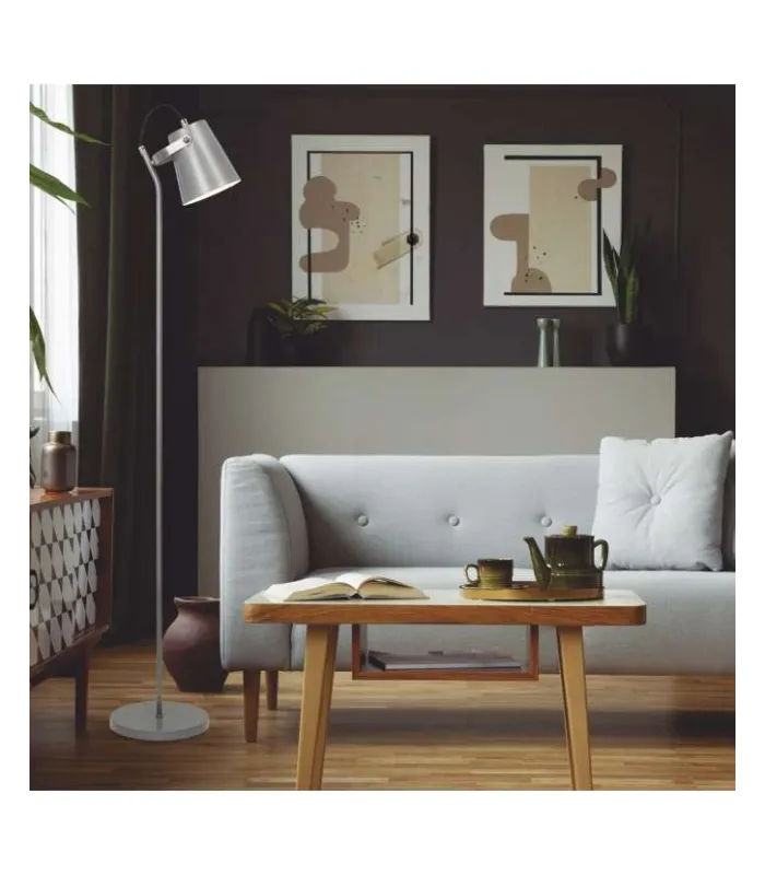 Lámpara de pie Lupen en acabado plata y cromo