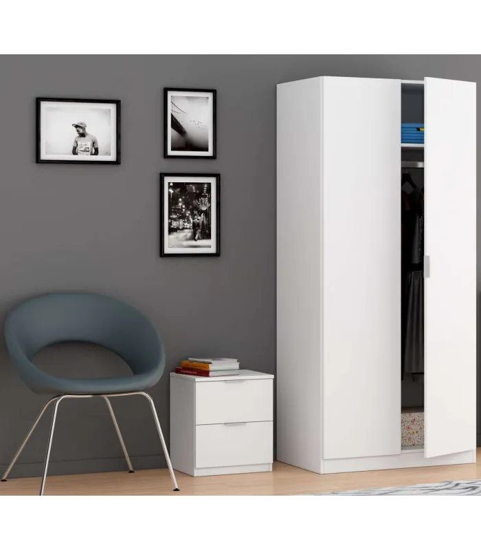 Mesita de noche con 2 cajones en roble o blanco