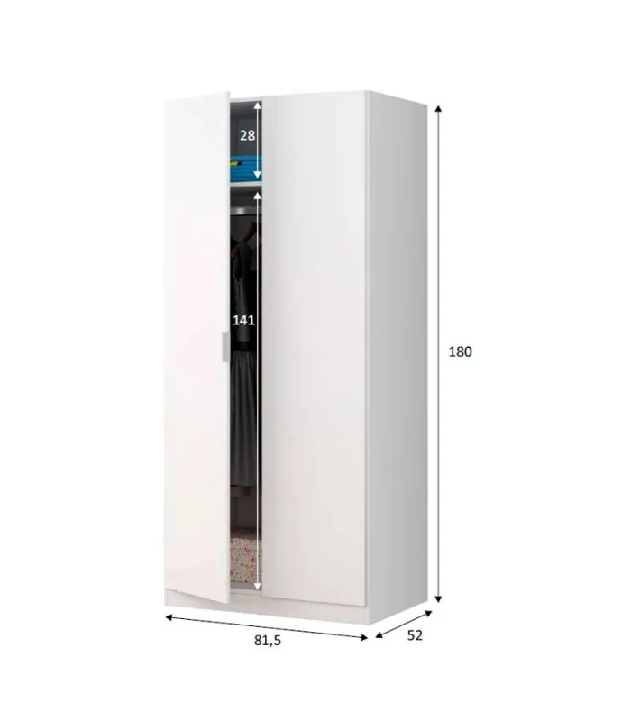 Armario Herro blanco 2 puertas, 180x81x52 cm
