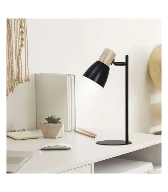 Flexo Cabin negro-madera 42cm sobremesa moderno