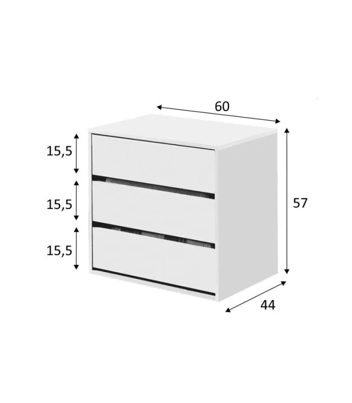 Cajonera blanca para armario, 57x60x44 cm.