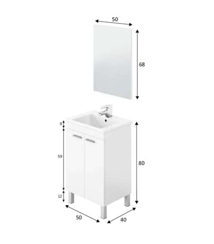 Konce Ensemble lavabo et miroir en finition blanche 80