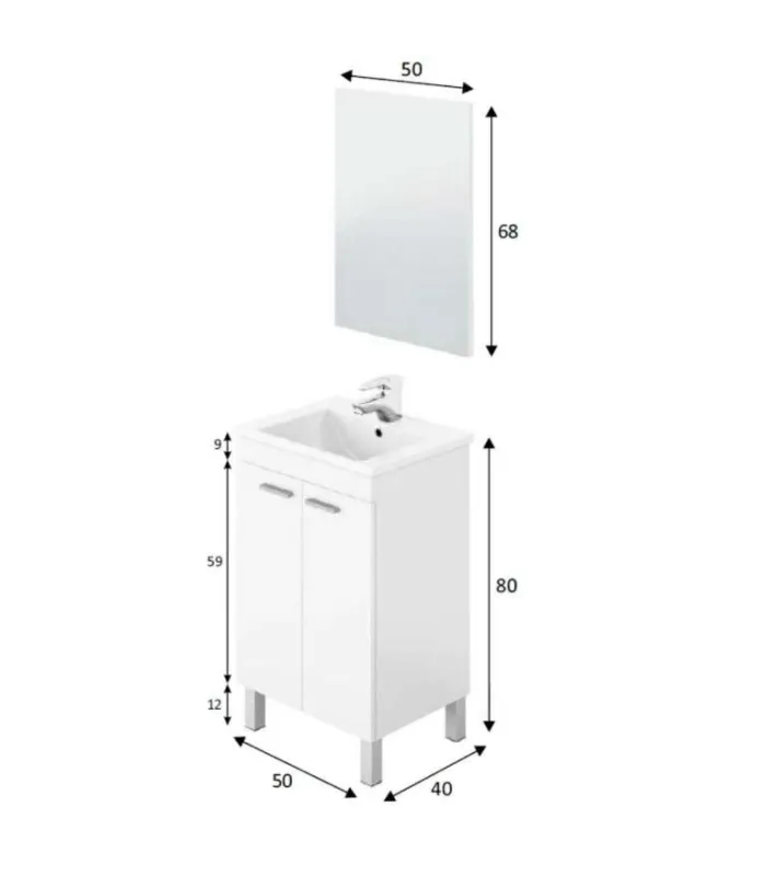 Konce Ensemble lavabo et miroir en finition blanche 80