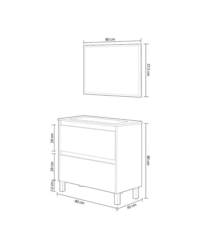 Dakota bathroom furniture 2 drawers mirror and sink