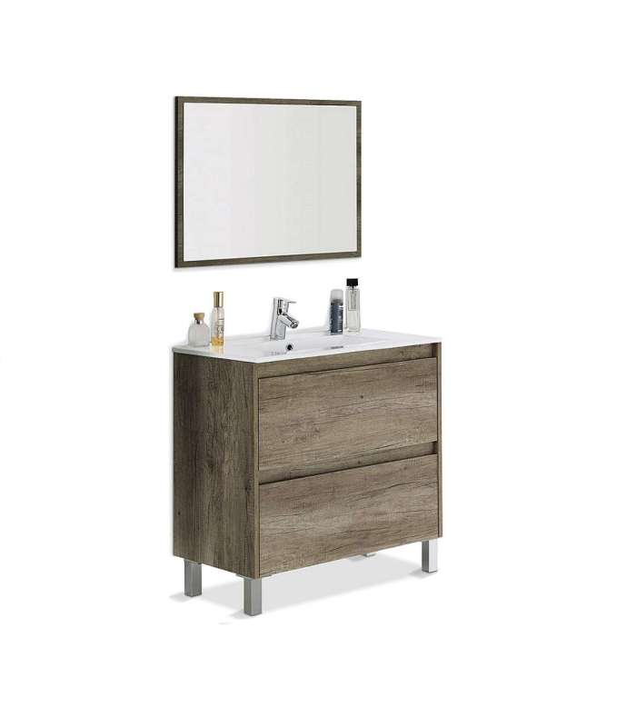 FRS Conjuntos baño Mueble baño Loa 2 cajones espejo y lavabo en