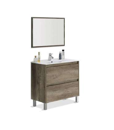 Mueble baño Loa 2 cajones espejo y lavabo en acabado color nordik 80 cm(alto)80 cm(ancho)45 cm(largo)