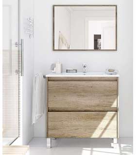 Mueble baño Loa 2 cajones espejo y lavabo en acabado color nordik 80 cm(alto)80 cm(ancho)40 cm(largo)