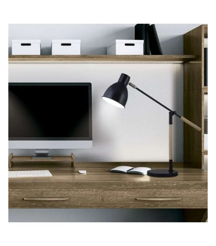 Sobremesa nórdico Ristori, metal negro y madera haya