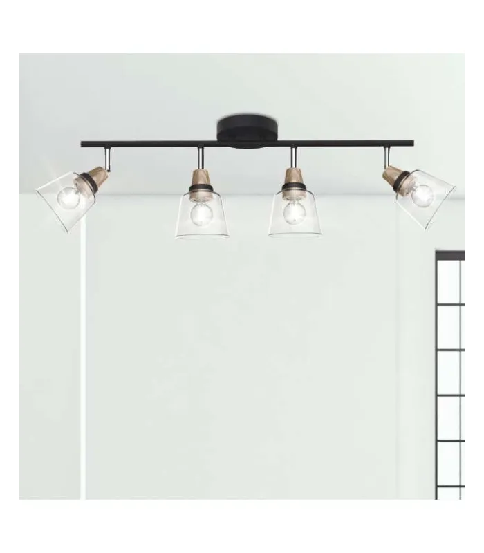 Plafón Indigo 4 luces negro con cristal transparente