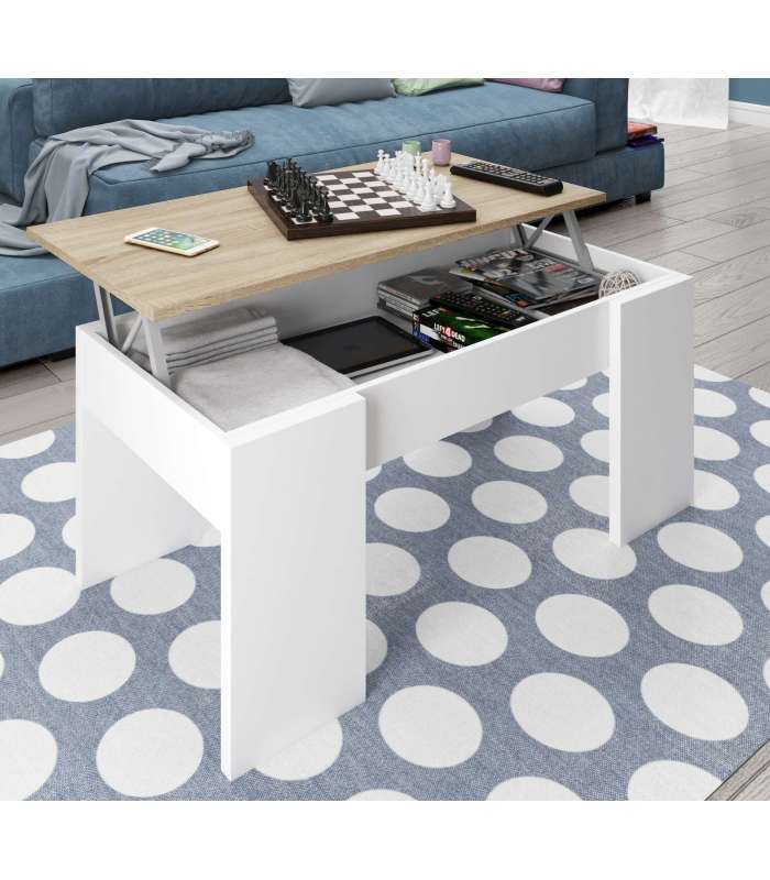 Table basse relevable Carla en blanc artik et chêne canadien 45