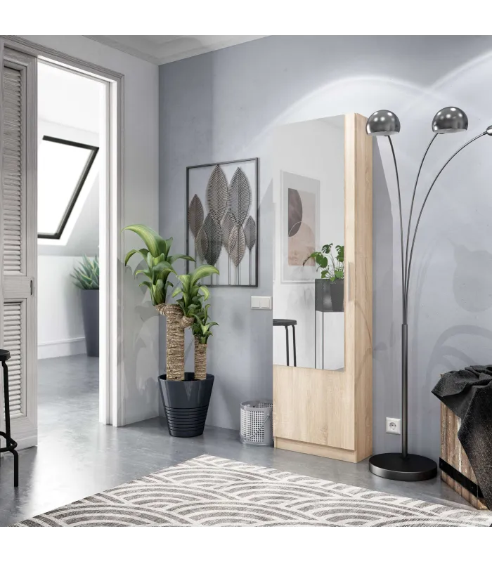 Armário Zapatero com espelho em carvalho canadense