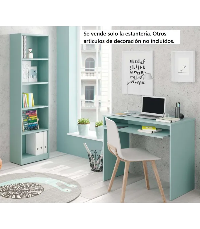 Estantería verde de 6 baldas para organizar espacios.