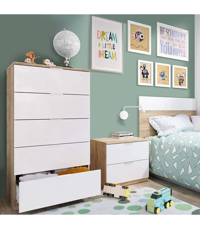 Sinfonier 5 drawers Model Maya Finish in white artic.