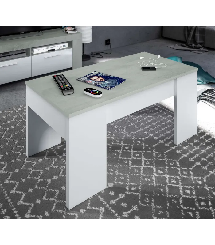 Mesa centro elevable Andujar - Blanco Artik y Cemento