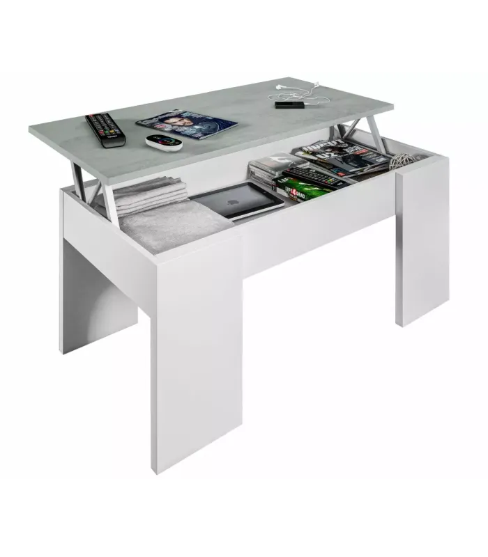 Mesa centro elevable Andujar - Blanco Artik y Cemento