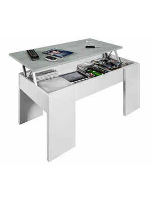 Mesa centro elevable Andujar - Blanco Artik y Cemento