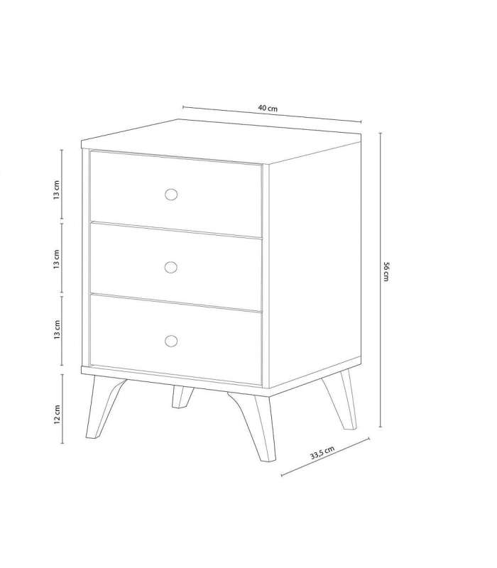 Bedside table three drawers Liss 40 cm (width) x 56 cm (height)