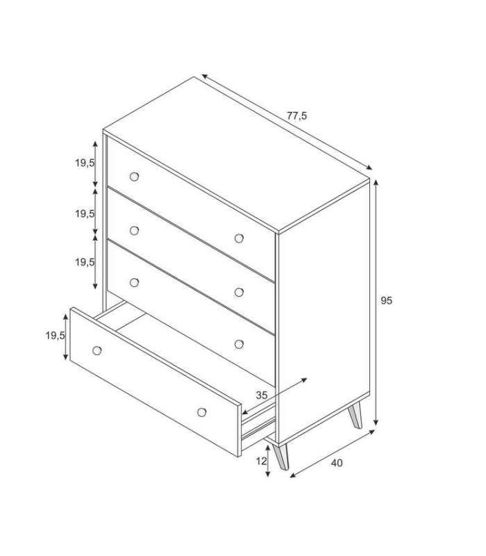 4 Drawers Chest of Drawers for Bedroom Liss in White Artik