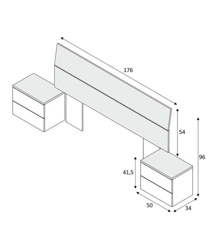 Conjunto de cabecero y dos mesitas Linuss 256 CM (ANCHO) X 96