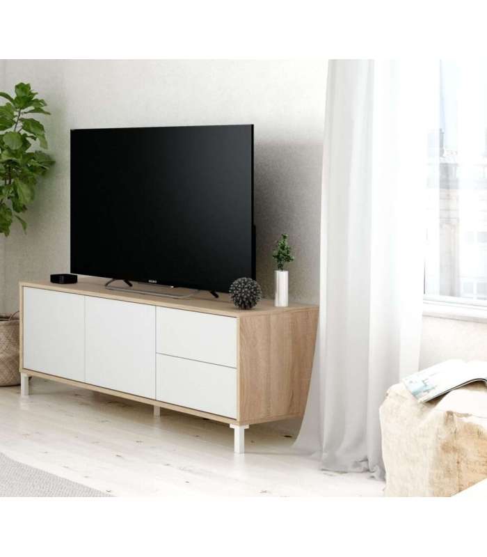 FRS Mesas TV Mueble TV modelo Nabur en roble Canadian y blanco