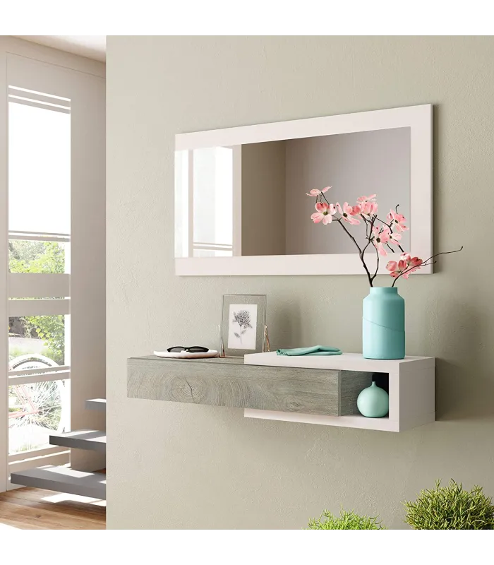 Mueble recibidor Zoe blanco artik combinado con acabado cemento