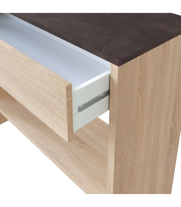 Mueble consola Luz con cajón y espejo en roble Canadian y óxido