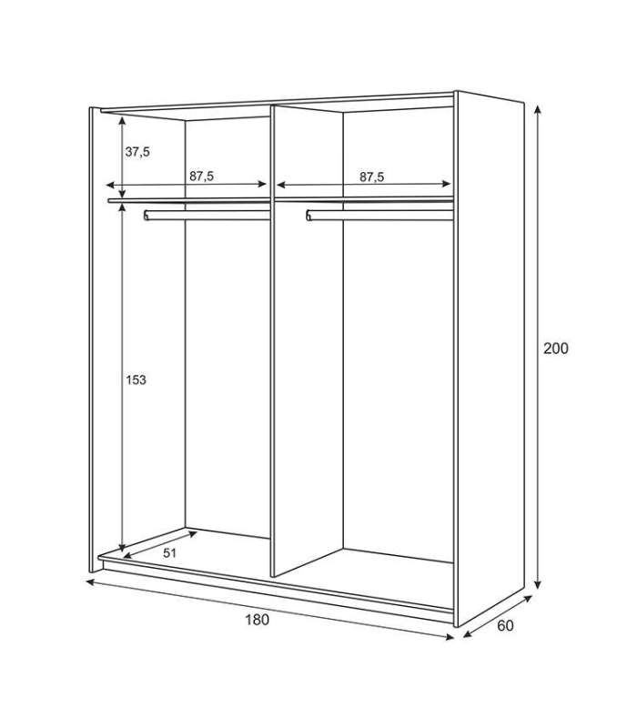 Armario ropero Linuss de 180 cm de 2 puertas correderas 200 cm