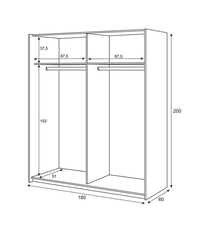 Armario ropero Linuss 180 cm 2 puertas correderas