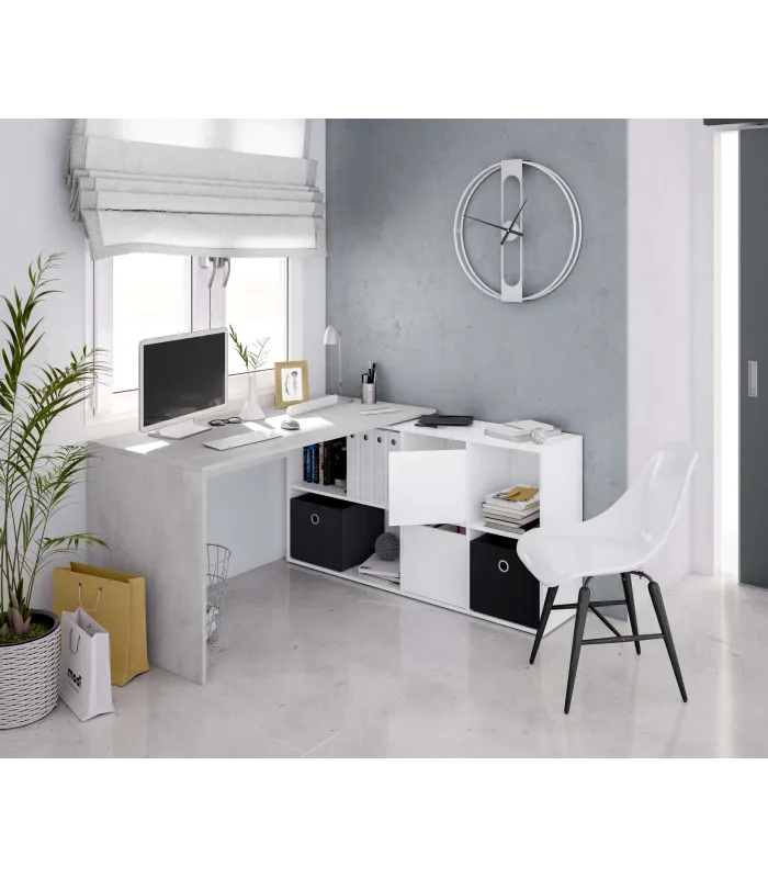 Mesa escritorio reversible en Gris Cemento y Blanco Artik