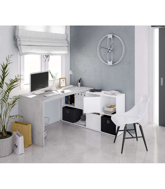 Reversible desk with buc model Desing in Cement Grey and Artik