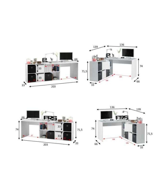 Desing mesa reversível com buc modelo Desing em cinzento