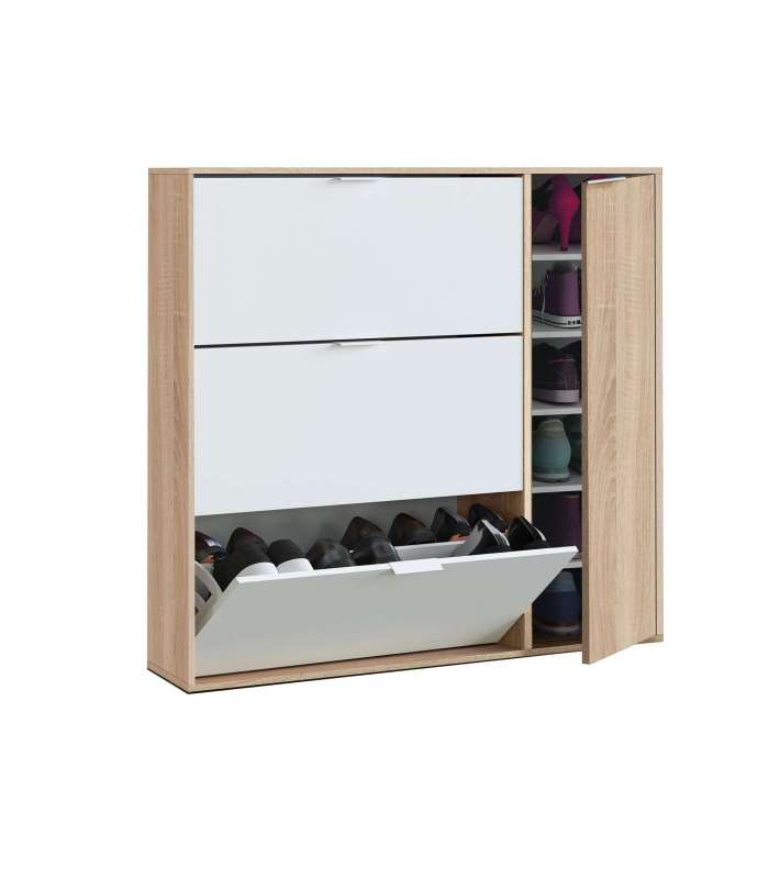 Calçado com 4 portas Maty Oak canadiano e branco 115 cm