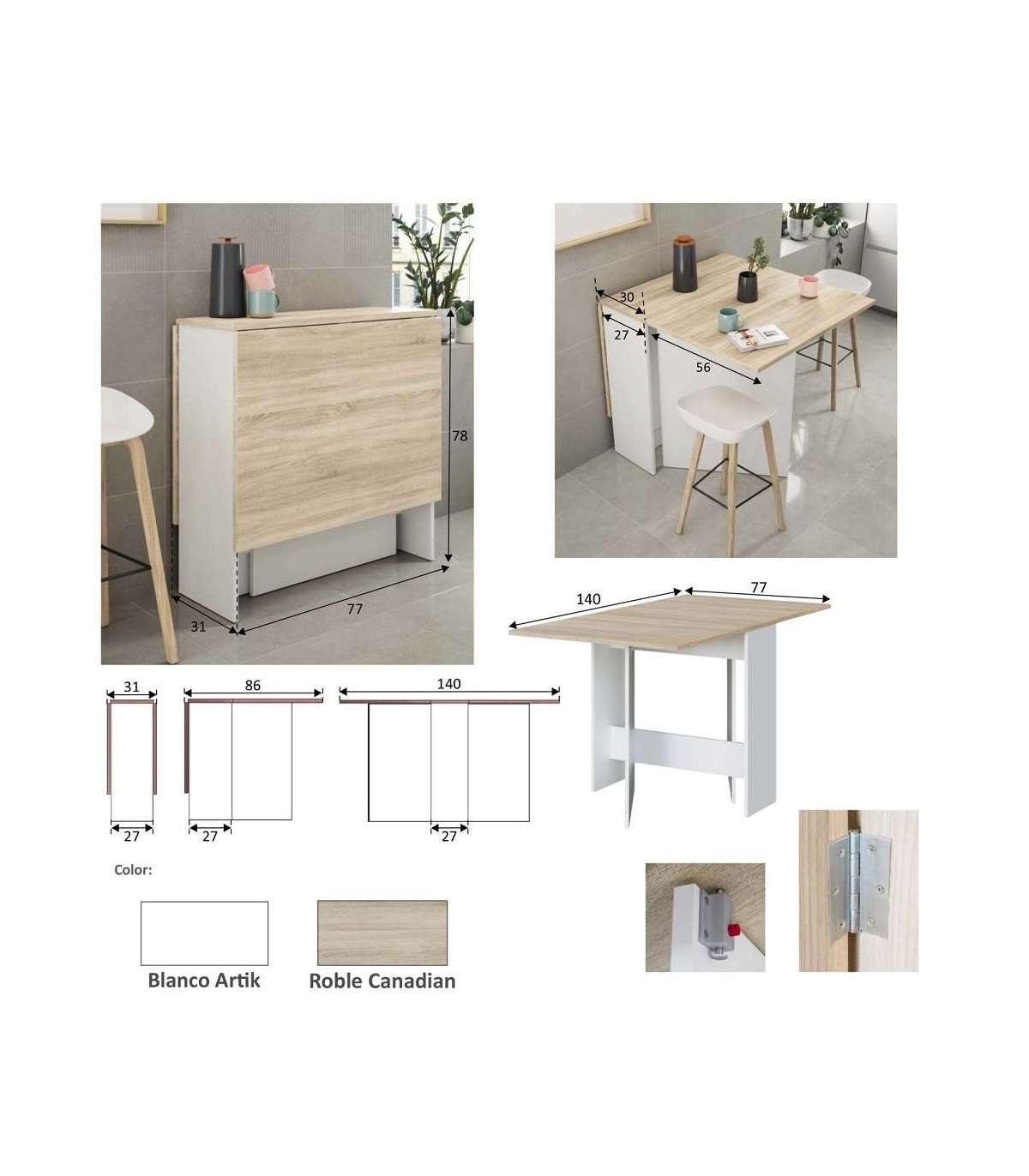 Mesa de cocina abatible blanca de pared| Mesas baratas