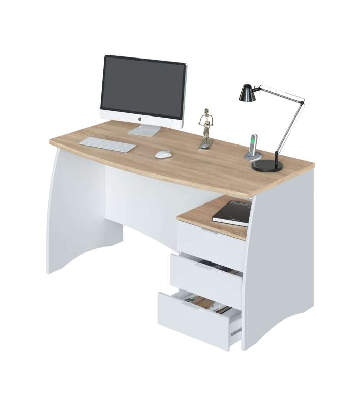 Mesa de escritório Zoe com três gavetas White Artik combinado