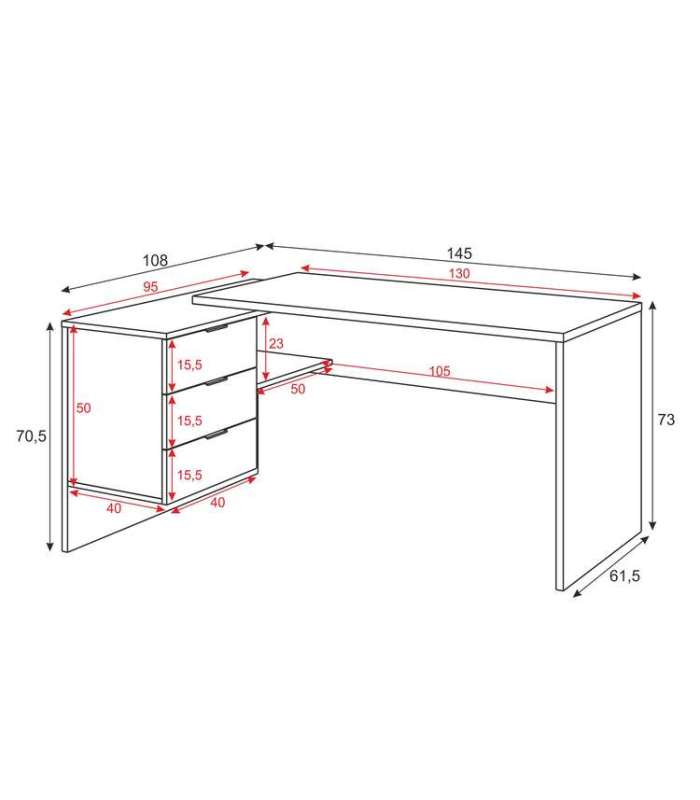 Mesa de computador Cannes 3 gavetas Artik White e Cananadian