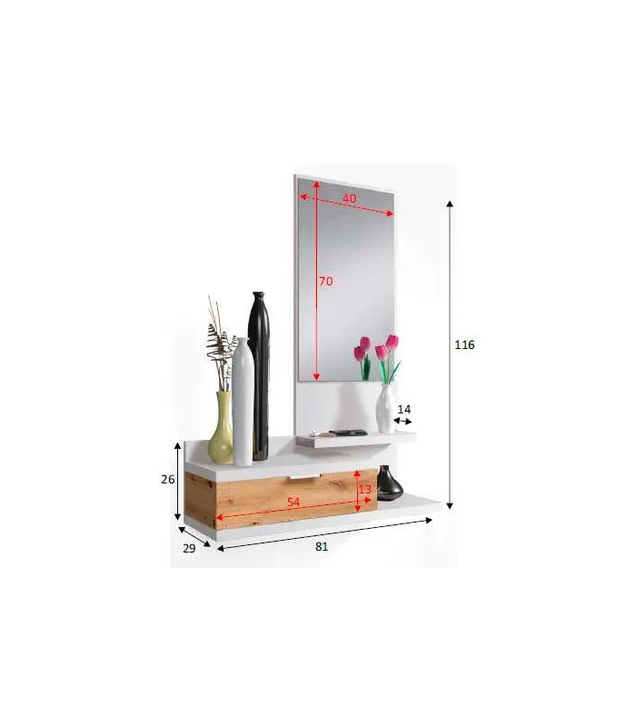 Mueble Recibidor Loira acabado blanco artik y roble nordish