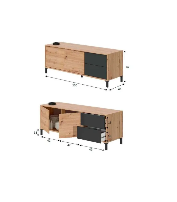 Mueble TV Nabur: Estilo y funcionalidad en roble y gris