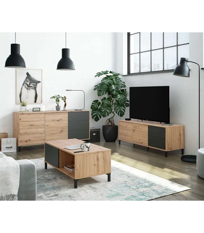 Mueble TV Nabur: Estilo y funcionalidad en roble y gris