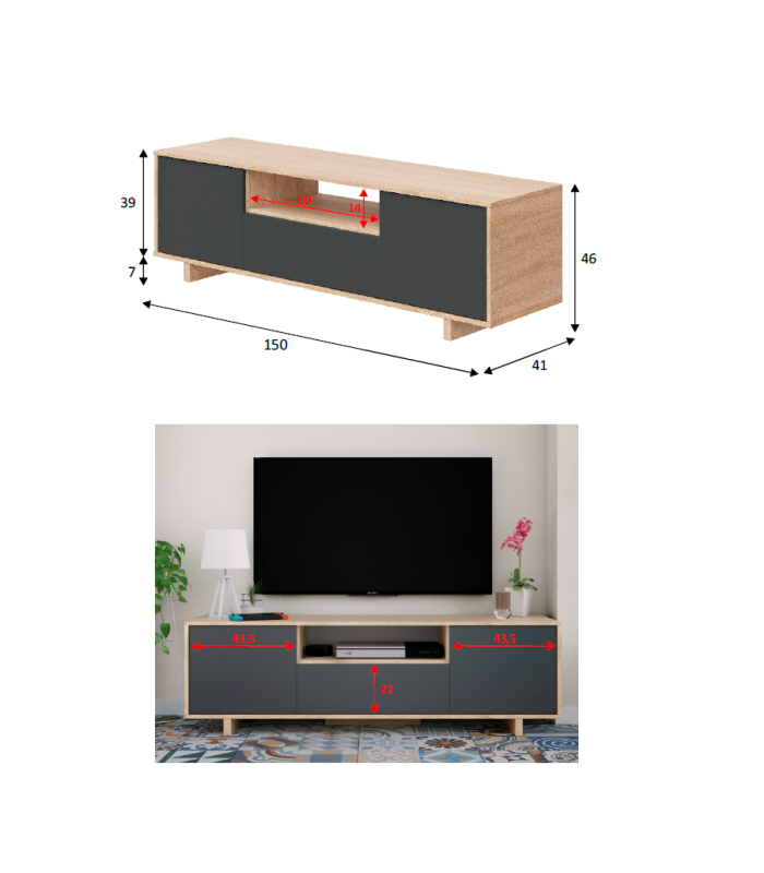 FRS Mesas TV Mueble de TV Soria tres Puertas y hueco central