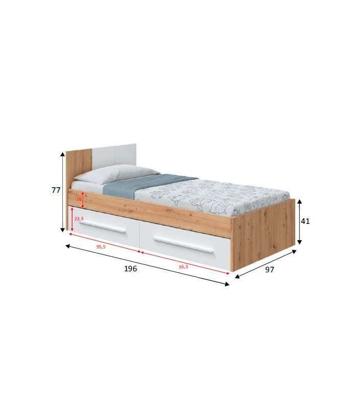 Cama con dos cajones 90 cm para dormitorio juvenil 77 cm(alto)